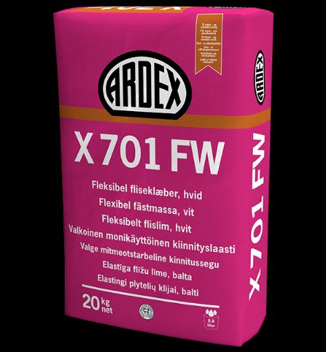 Bilde av ARDEX X 701 FW, hvitt fleksibelt flislim i sekker á 20 kg