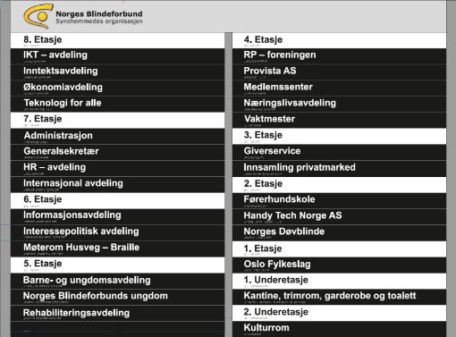 Bilde av Taktilt veggskilt diverse størrelser etter kunde behov med/uten piktogram, tekst og braille