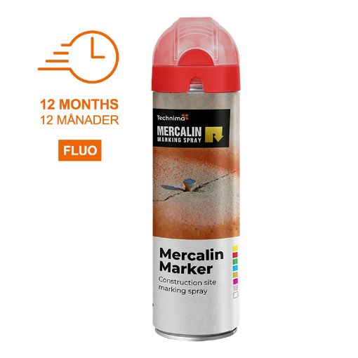 Bilde av Merkespray Mercalin Marker Fluo Rød Merkespray med 360° sikkerhetslokk 500 ml